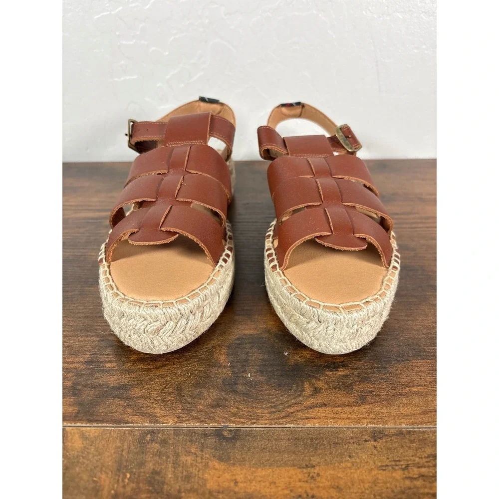 Barbour Brown Leather Fisherman Espadrille Sandals Made‎ in Spain Size 40